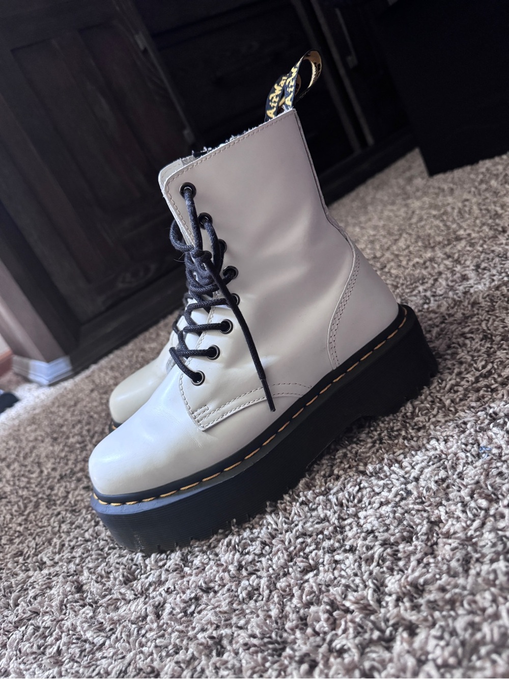 Dr Martens Jadon White Platform Lace-Up Combat Boots